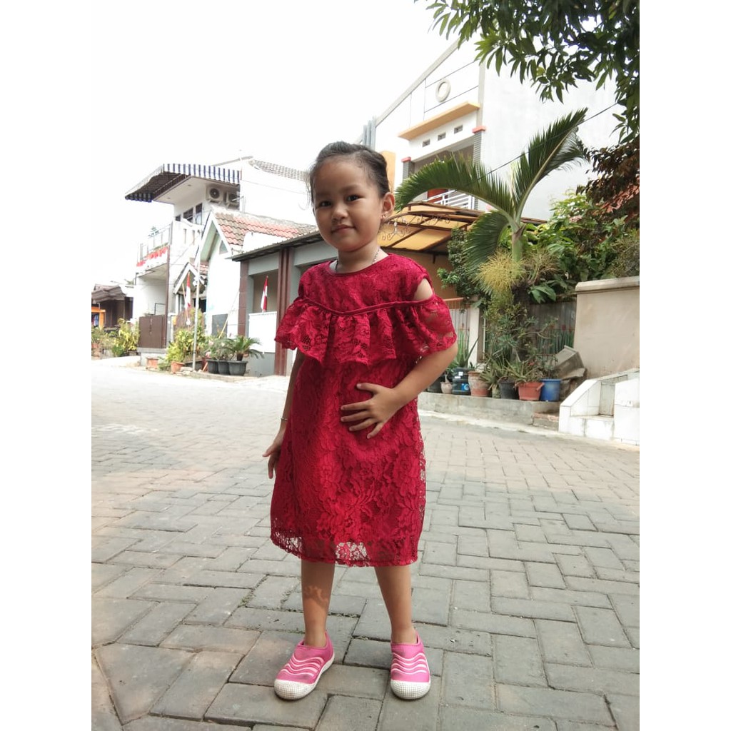 SB Collection Midi Dress Khaira Shortdress Pendek Casual Brukat Anak Perempuan