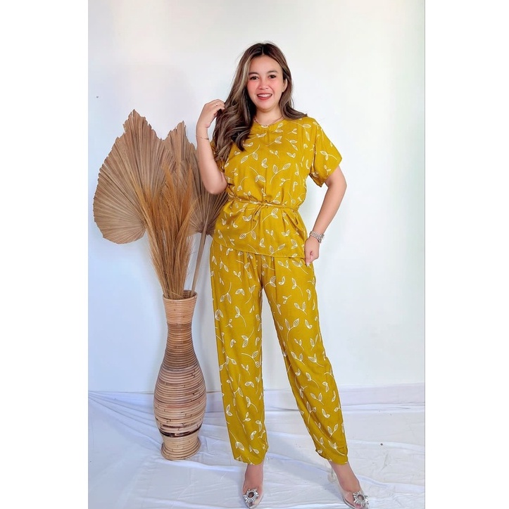 Daster Babydoll Panjang Bali-BD - LEAF MUSTARD