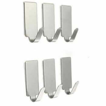 Gantungan Tempel Serba Guna Hook Stainless Steel Adhesive 6 PCS Menempel Kuat Desaian Elegan