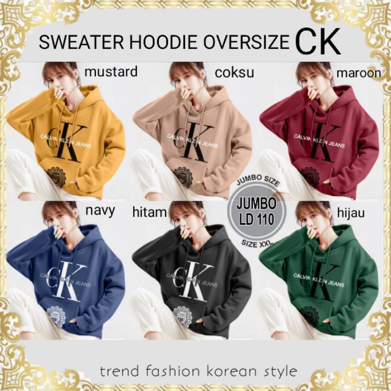 GSL - Sweater Hoodie Wanita Korea Oversize CK Calvin Klein Hitam Ld 110 cm - Sweatshirt Hodie Hoddie Switer sweter Wanita jumbo import korean style xxl tebal murah terbaru-2