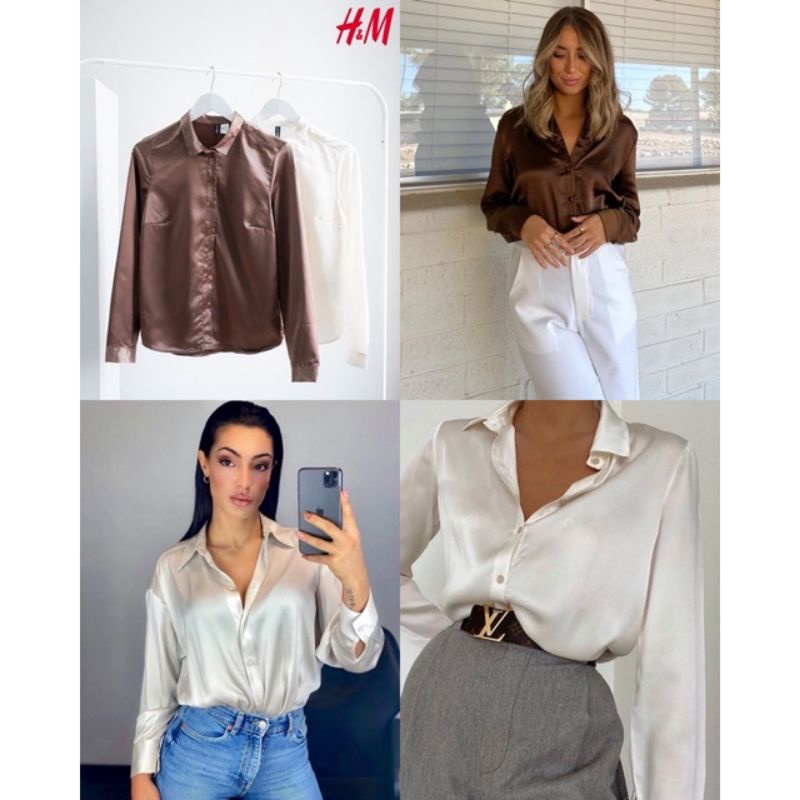 kemeja wanita HnM Satin Silk Shirt ori murah