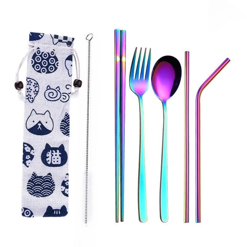 Tofok Cutlery Set Perlengkapan Makan Sendok Garpu Kitty Cloth Bag T5