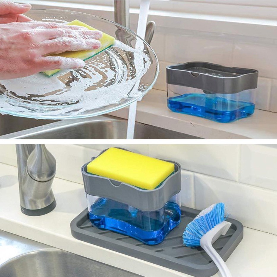 BEST SELLER!! DISPENSER SABUN CUCI PIRING SPONGE HOLDER [GRATIS SPONS] CUCI PIRING 2IN1