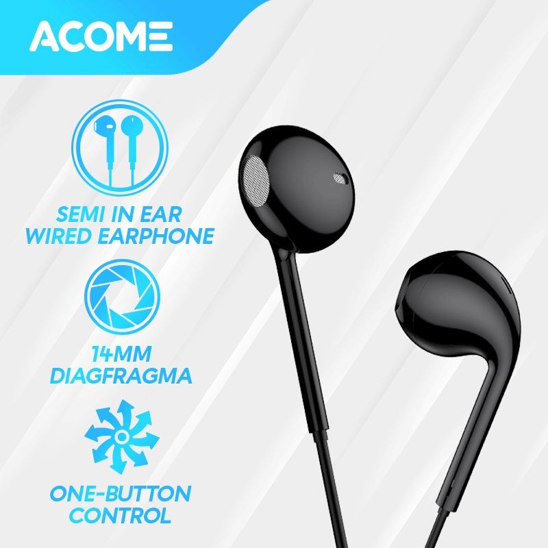 ACOME Headset Stereo Sound Microphone Semi In Ear Wired Earphone