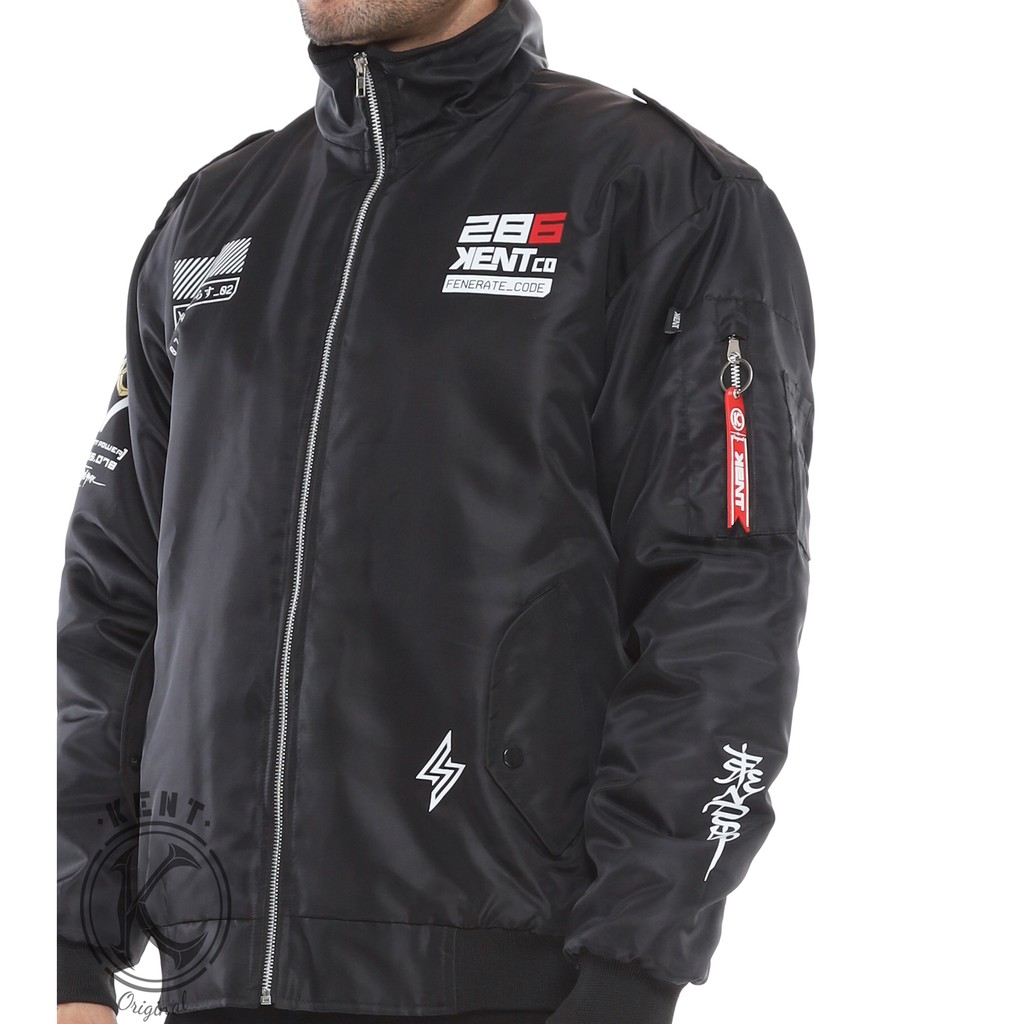 Kent Jaket Pria Bomber Pilot Word Hitam