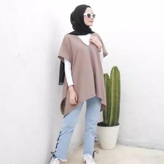 MINI KAFTAN POLOS ATASAN CEWEK MUSLIMAH MODEL KALONG LENGAN PENDEK FREE BELT