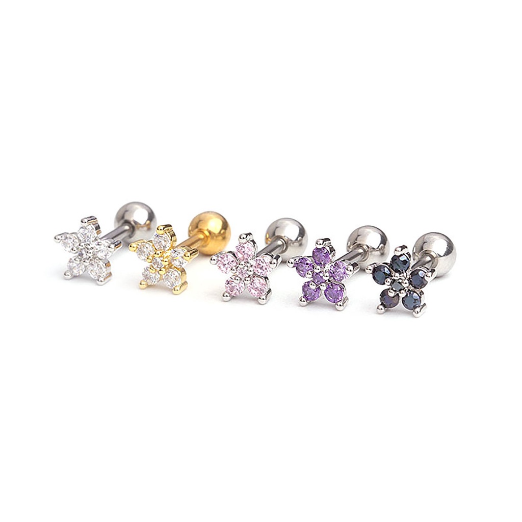 Hu Hu Hu Hu Hu Alat Bantu Pasang Kacamata♡ 1pc Anting Tusuk Bentuk Bunga Kecil Bahan Stainless Steel Hias Cubic Zirconia Untuk Wanita