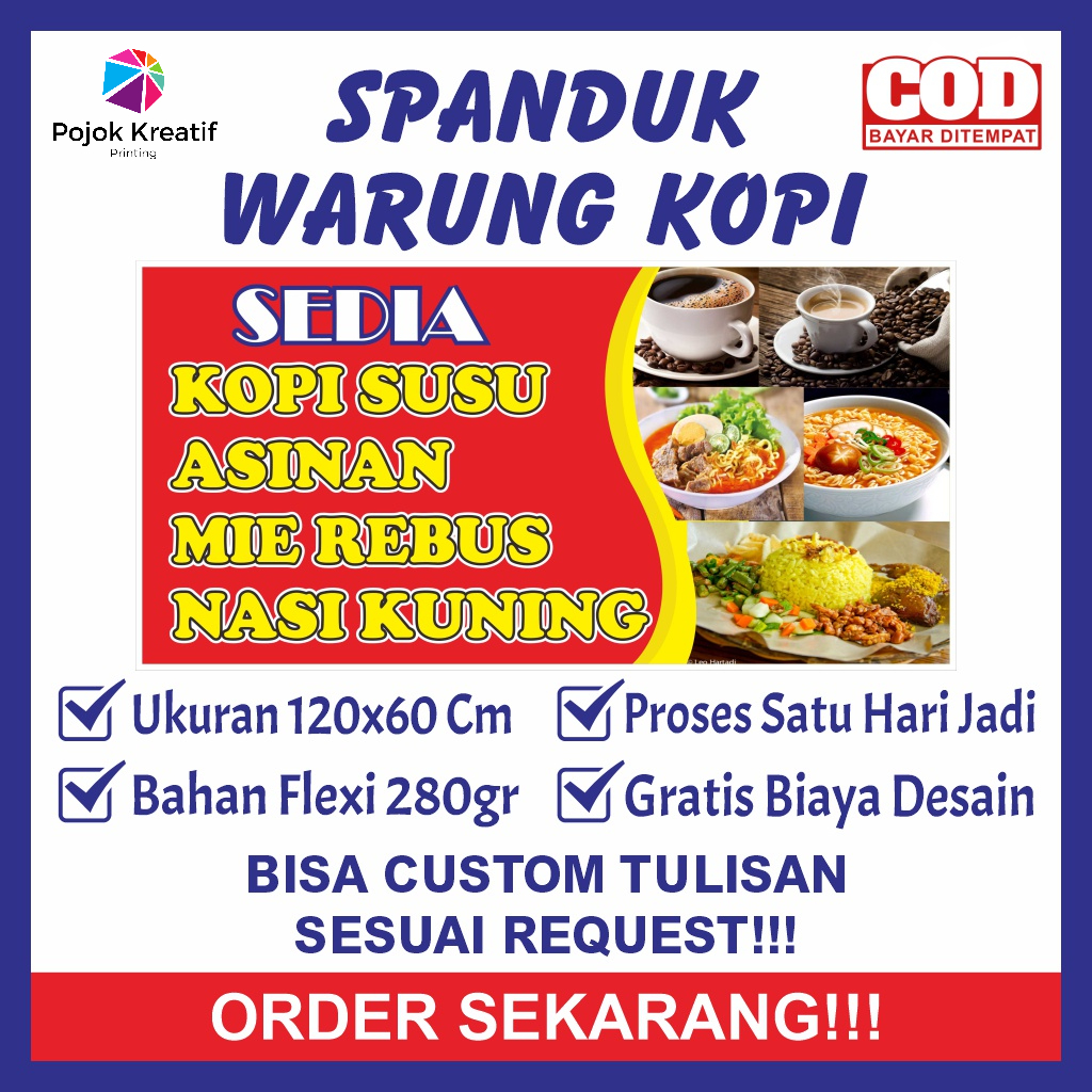 Spanduk Sepanduk Banner Baner Bener Backdrop Plang Promosi Usaha Warung Warteg Warkop Makan Makanan 
