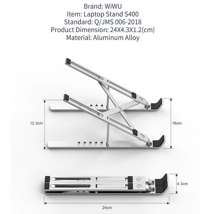 WIWU S400 - Ergonomic Aluminium Alloy Adjustable Folding Laptop Stand