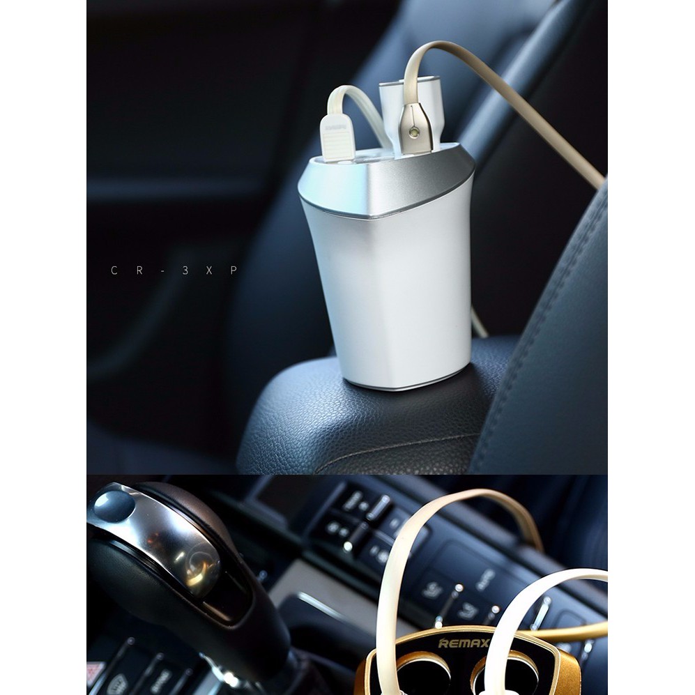 AKN88- REMAX Smart Car Charger 3 USB Port and 2 Car Charger Port 5V 3.4A with LED Display CR-3XP