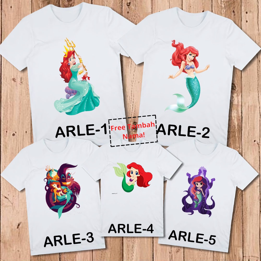 Baju Kaos Anak Ariel Mermaid Lengan Pendek / Panjang Couple Keluarga Ibu dan Anak (Free Nama)