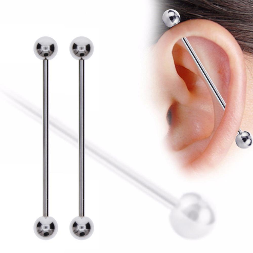 Timekey 1Pc Anting Tindik Tulang Rawan Telinga Desain Barbell Panjang Bahan Stainless Steel J9V3