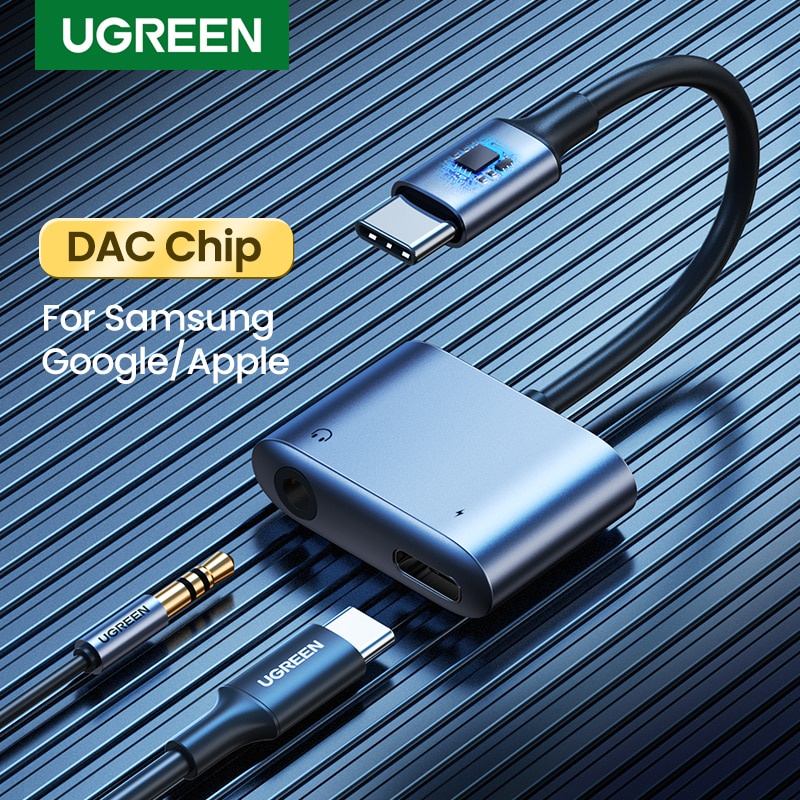 Ugreen 2 in 1 Adapter Konverter USB-C Ke Jack Audio 3.5mm DAC Chip PD QC Charging