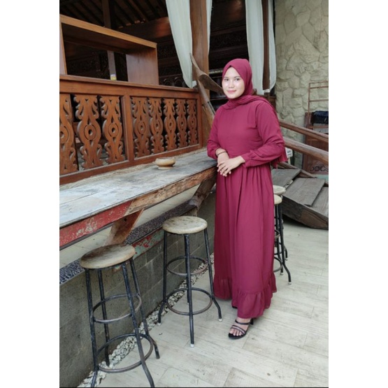(Bisa COD) Gamis set hijab pashmina/gamis ceruty babydol full furing/ gamis syari-Maroon