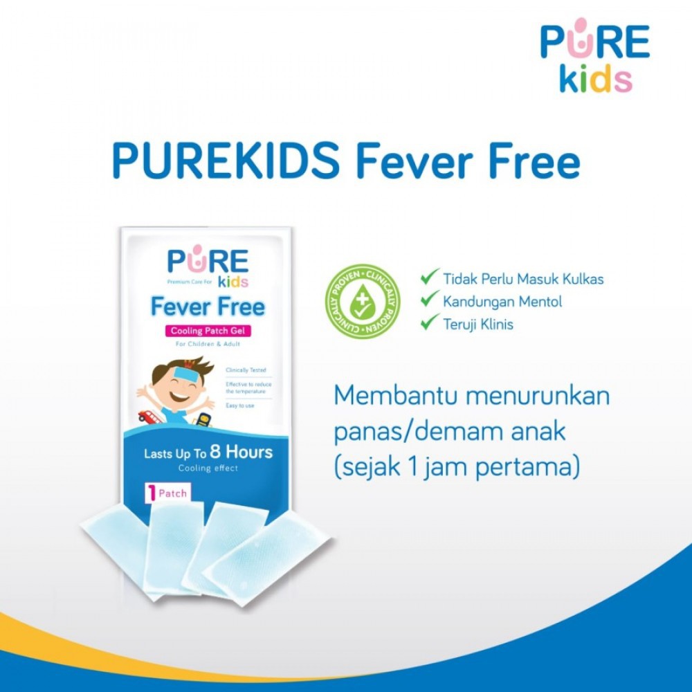 Pure Kids Fever Free / Plester Cooling Patch untuk Demam Bayi - 4 Sheet