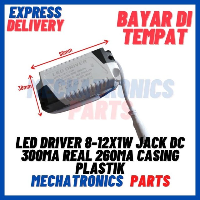 [DSP-9422] LED DRIVER 8-12X1WATT JACK DC 300mA REAL 260mA CASING PLASTIK