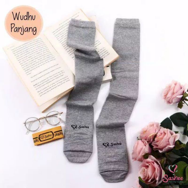 ORIGINAL Kaos Kaki Wudhu Panjang Selutut | Kaos Kaki Sashee Wudhu Panjang Muslimah Polos-Abu tua misty