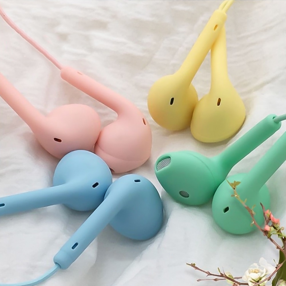 U19 Earphone Macaron Cartoon Cute Headset 3.5mm In-ear Music Earbuds with Mic