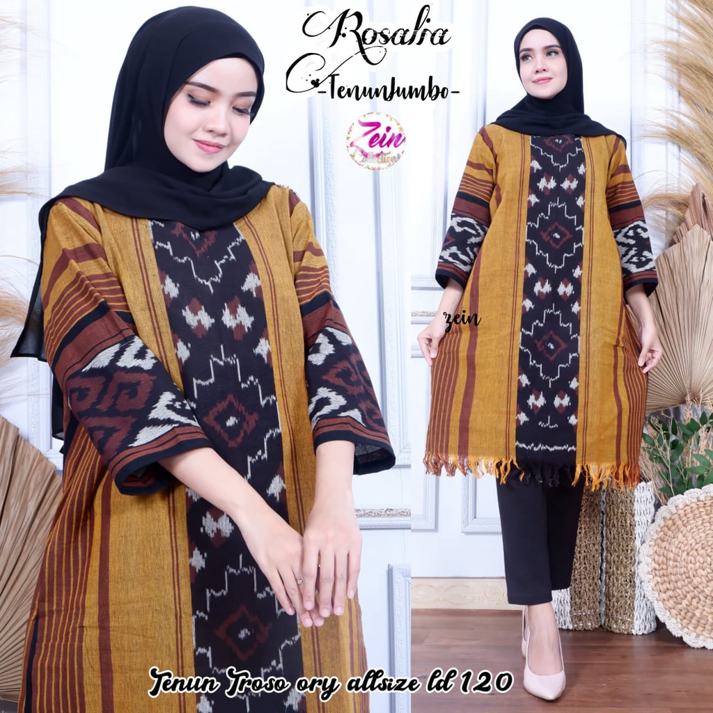 Dress Tunik Batik Tenun by Butik Batik Solo Bahan Tenun ORI kode ROSALIA TUNIK JUMBO 2
