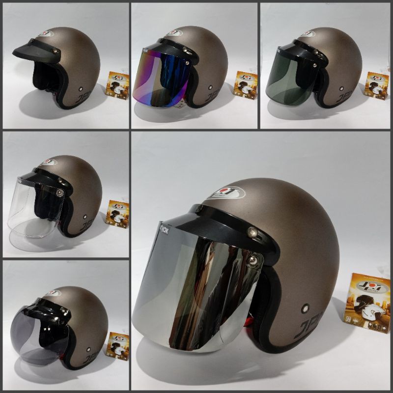 Helm bogo/retro jpn granito doff set kaca datar/cembung/pet