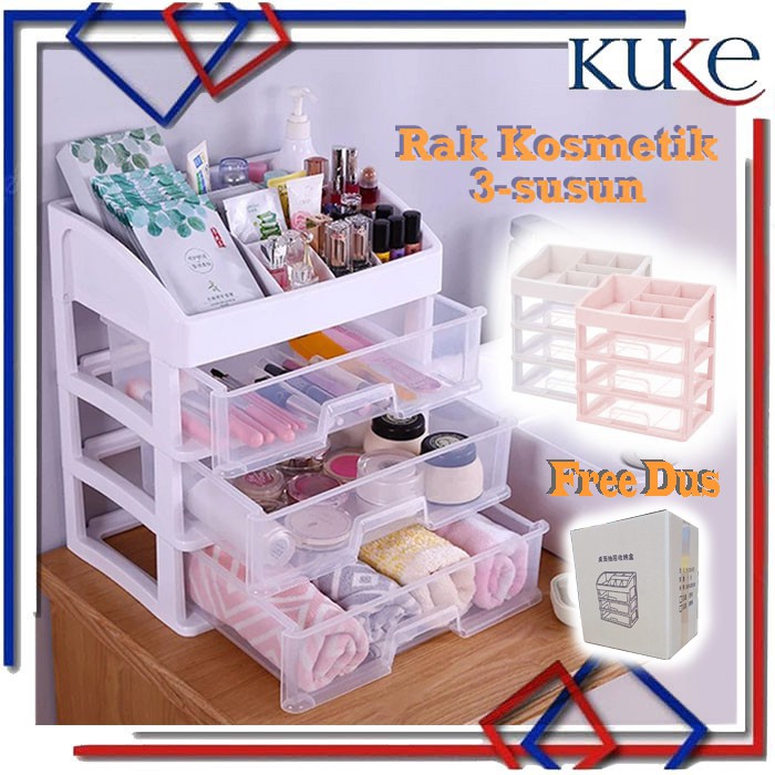 KUKE Rak Kosmetik 3 Laci Susun/Makeup Storage Organizer Multifungsi