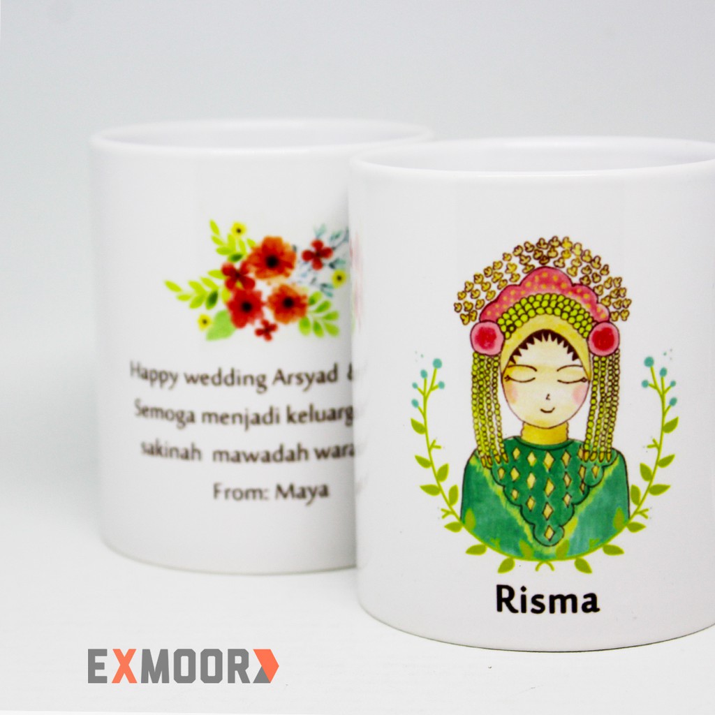 Mug Couple Pengantin Banjar Hijab untuk Kado Pernikahan