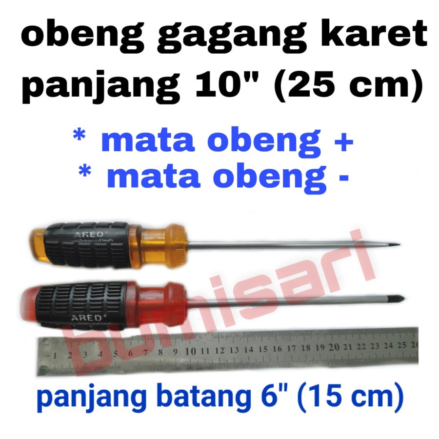 Obeng gagang karet (+) (-) panjang 15 cm (6 inch) nyaman dipegang