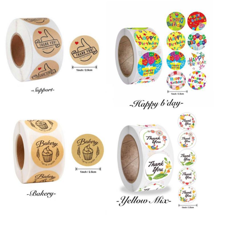 Stiker lebel motif bulat thank you / tempelan stiker tulisan thanks you isi 100 pcs-3