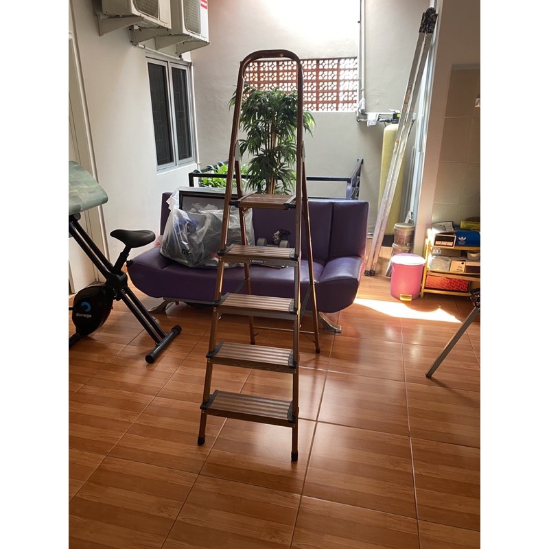 Krisbow Fixsteps Tangga Lipat Aluminium alumunium 5 wide Step Motif Kayu 1,7 Meter