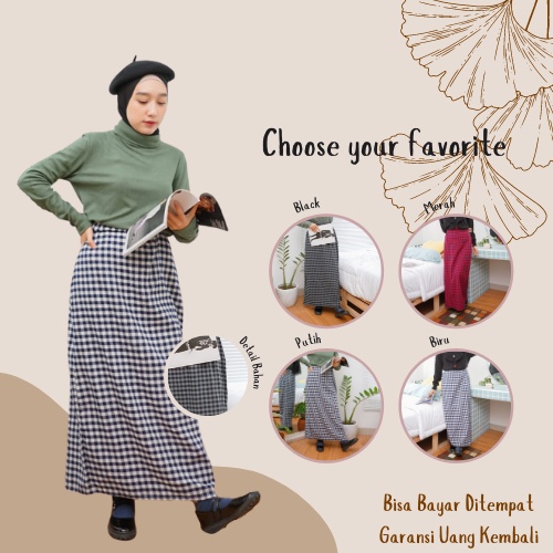 Long Skirt Tartan Panjang Korea Rok Kotak XL Model A Bawahan Kerja Muslimah Bahan Flanel