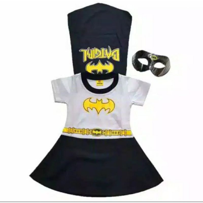 Baju Dress Kostum Anak Perempuan Superhero Badgirl Topeng Sayap Batman