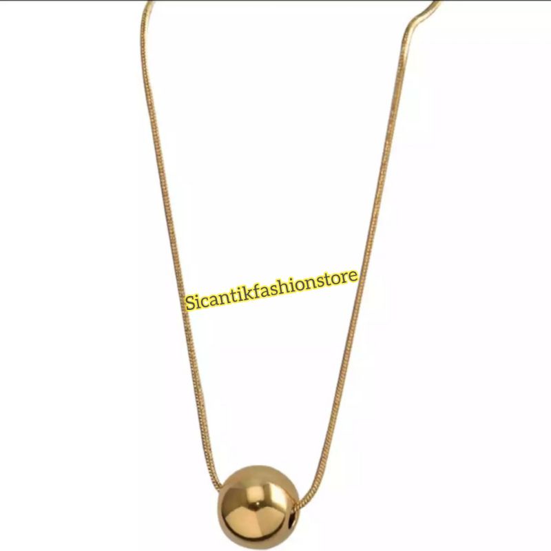 Kalung Titanium Gold Liontin Bulat Bola Pasir Fashion Wanita Terlaris Anti Karat Kalung Wanita Gold