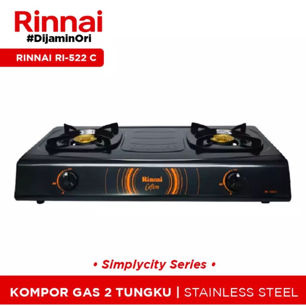 Kompor rinnai 522C /Kompor Rinnai RI 522C 2 Tungku Kuningan Ceflon  522c