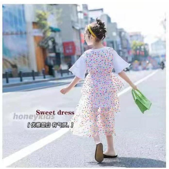 Promo !! Dress anak import trendy / dress polka colorful layer ukuran 3-6tahun