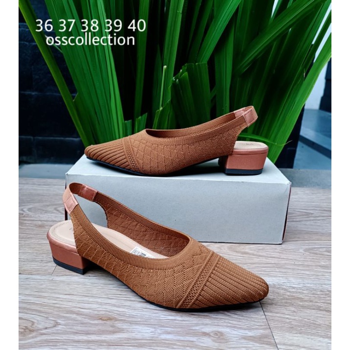 TAMARA SHOES - SEPATU RAJUT HAK KARET BELAKANG SOL KARET HAK 3 CM | SEPATU KERJA SEPATU JALAN MULES