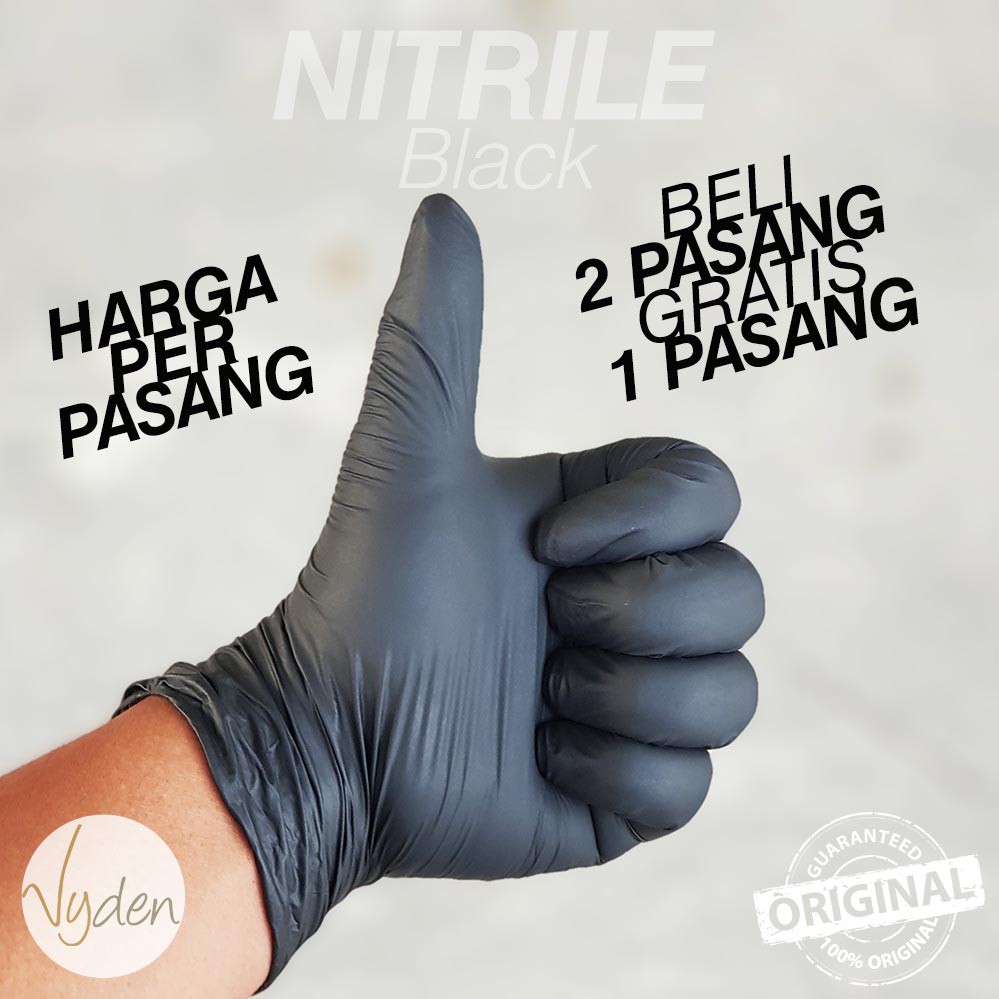 BELI 2 Pasang GRATIS 1 Pasang Sarung Tangan Karet Nitrile Black APD