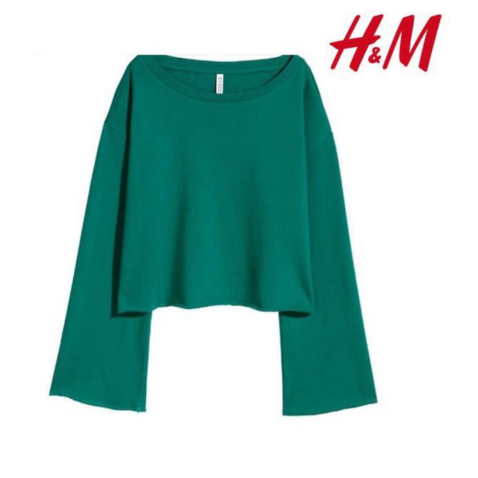 Sweater Hnm H&M Crop Top Sweatshirt Green Original Wanita Cewe Murah Deevagrosir.Olshop