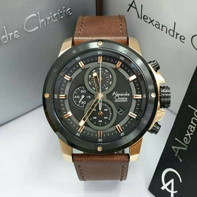 JAM TANGAN PRIA ALEXANDRE CHRISTIE COWOK ROSE GOLD BLACK BROWN KULIT ORIGINAL AC WOEH HITAM COKLAT