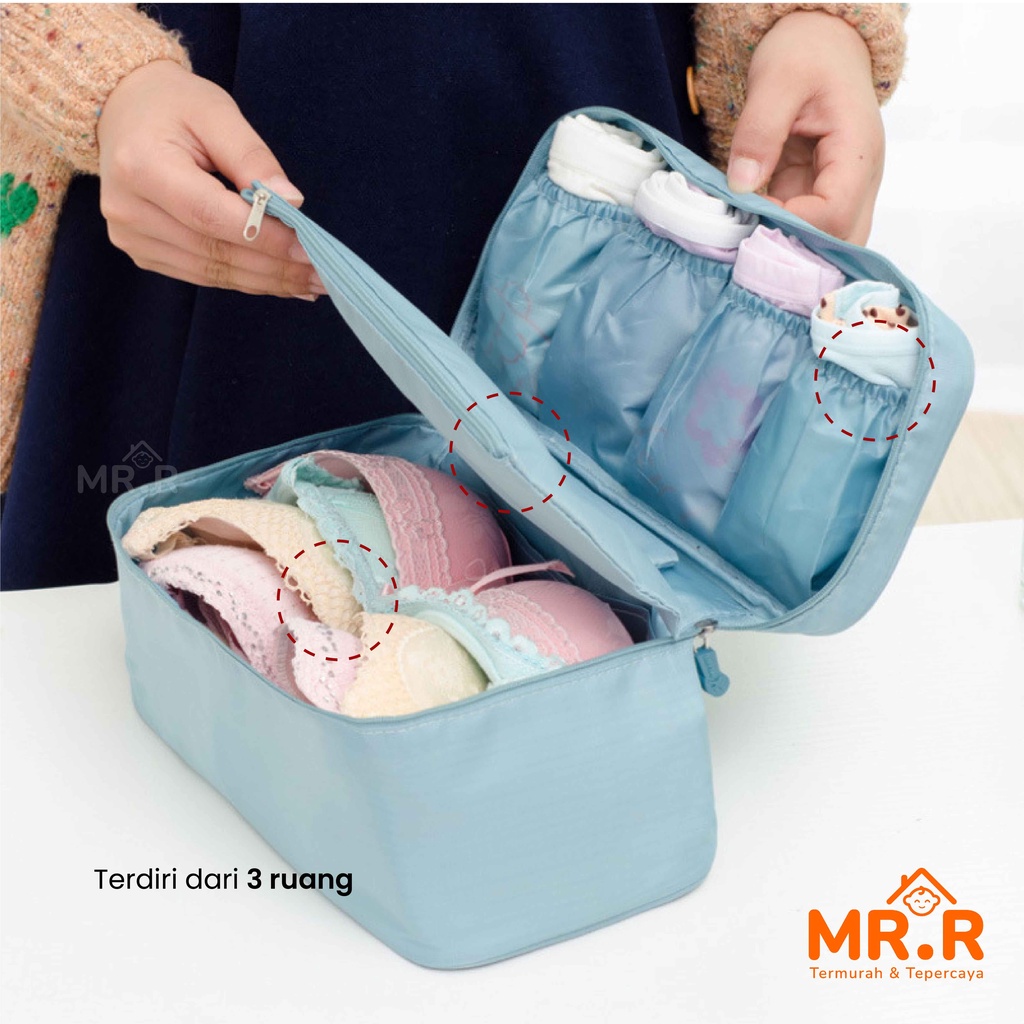 Tas Organizer Travel Pouch Tempat Penyimpanan Pakaian Dalam Bra Celana Dalam Pembalut Serbaguna Traveling Bag Multifungsi Gaya Korea Bahan Kain Oxfor