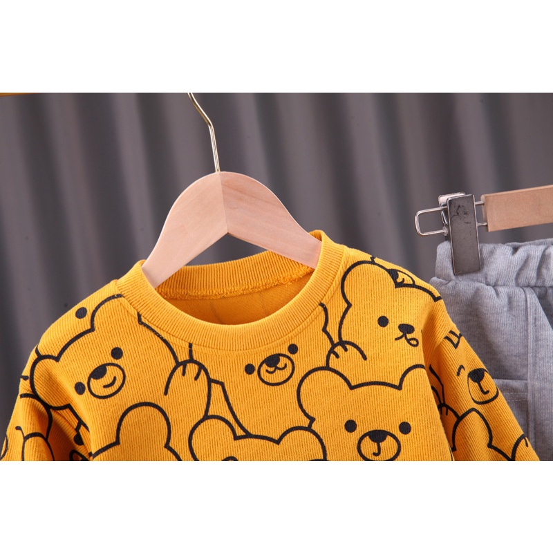 ANANAKSTORE- setelan anak laki laki motif HPBEAR GREY 0-5 Tahun baju baby impor premium anak lucu
