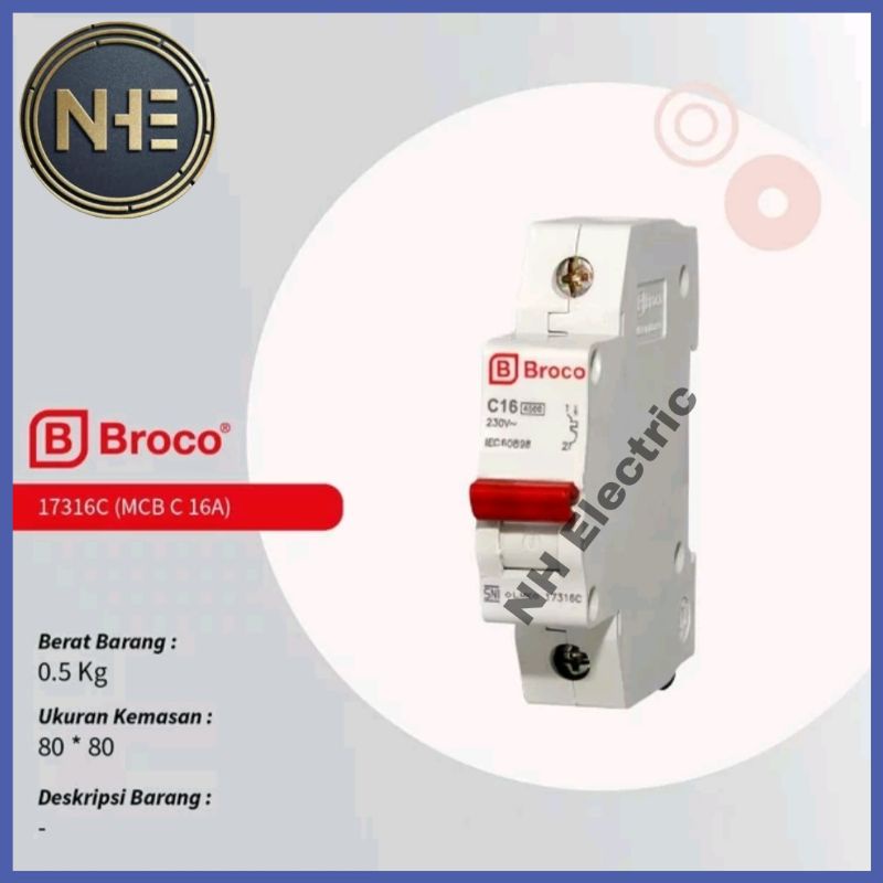 Mcb 1 Phase 16 Ampere Pemutus Arus Listrik Circuit Breaker 17316C Broco