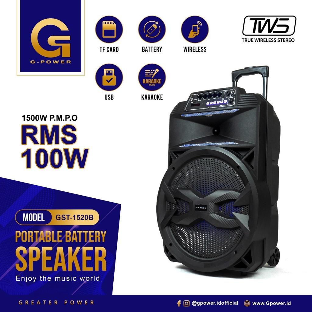 Speaker Portable Bluetooth G-POWER GST 1520B 15 Inch