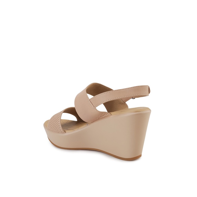 SANDAL WEDGES KULIT OBERMAIN WANITA ORIGINAL SLINGBACK ASLI BEIGE OW34