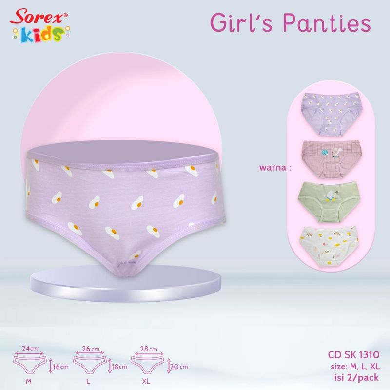 2Pc Celana Dalam Anak Perempuan Sorex Katun Lembut / CD Anak Sorex Kids