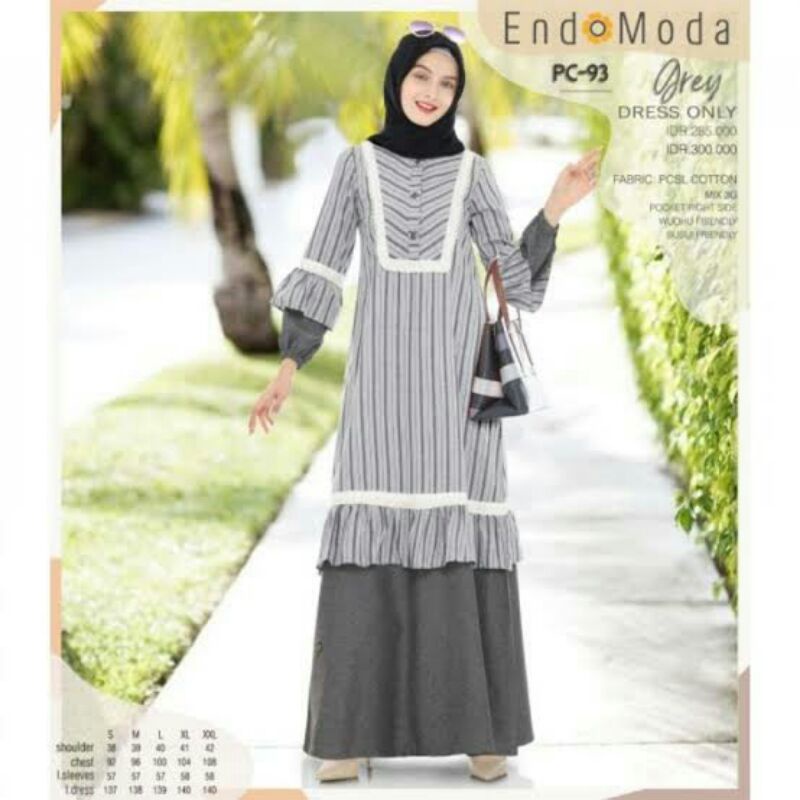 ENDOMODA PC 93 GREY S.M.L/gamis kekinian/gamis modern/gamis ootd tetbaru/dress trendy
