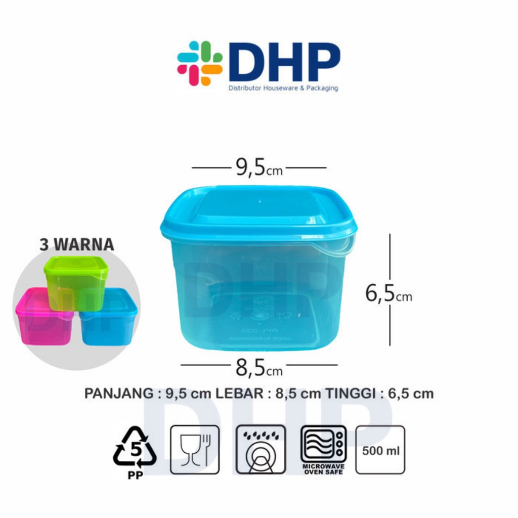 Toples ZAYN Kotak 500ml (9.5x9.5 h:6.5) Warna Wadah Bumbu Sealware Dapur Kecil