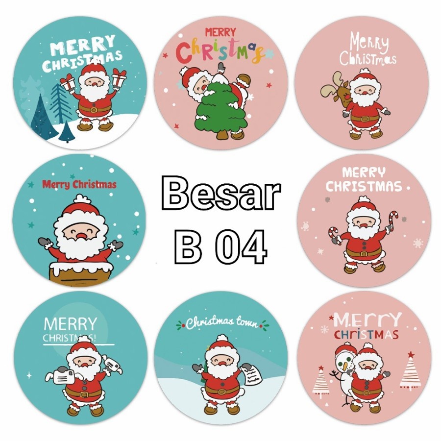 Sticker Natal isi 500 Besar 3.8cm Stiker Kado Merry Christmas Mura