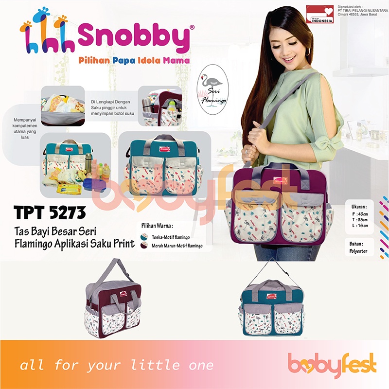 Snobby Tas Bayi Besar Flamingo Series Aplikasi Saku Print TPT5273