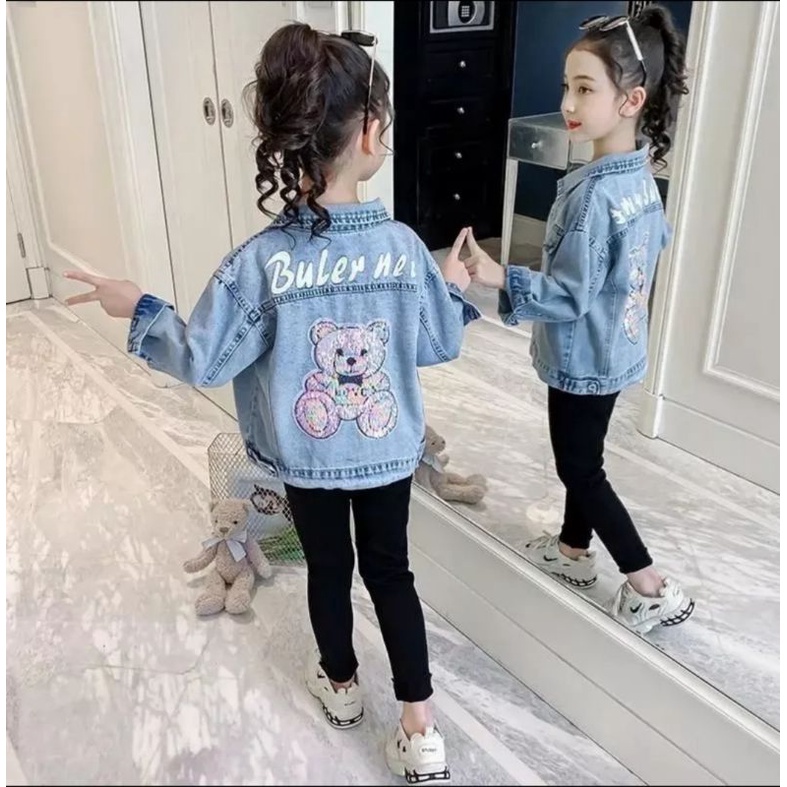 JAKET JEANS ANAK PEREMPUAN BORDIR BONEKA UNTUK USIA ANAK 2-13 THN