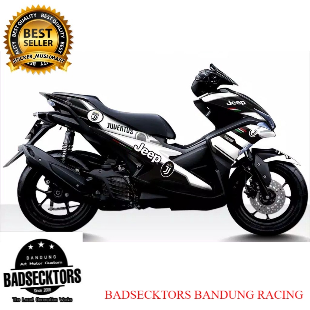 Decal Motor Variasi Aerox motif Juventus fc Hitam putih keren